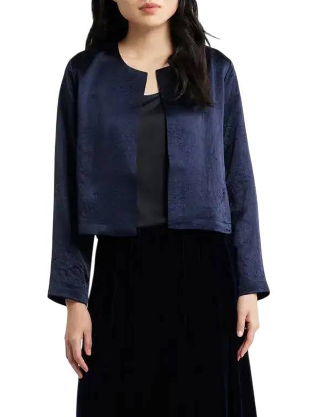 Eileen Fisher Round Neck Cropped Jacket in Ink M
